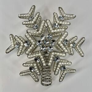 Jeweled Snowflake Christmas Tree Topper Beaded Faux Pearls & Crystal Rhinestones